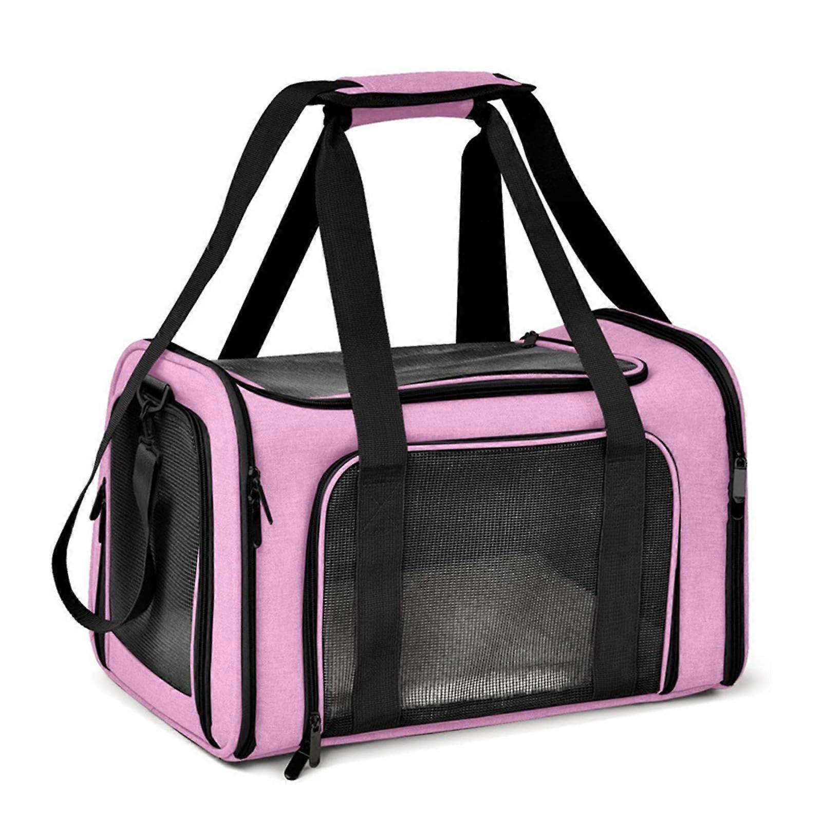 Transport Bag for Cats and Dogs, Foldable Pet Carrier with Shoulder Strap, Soft Mat, Breathable Design, Large Size, Pink