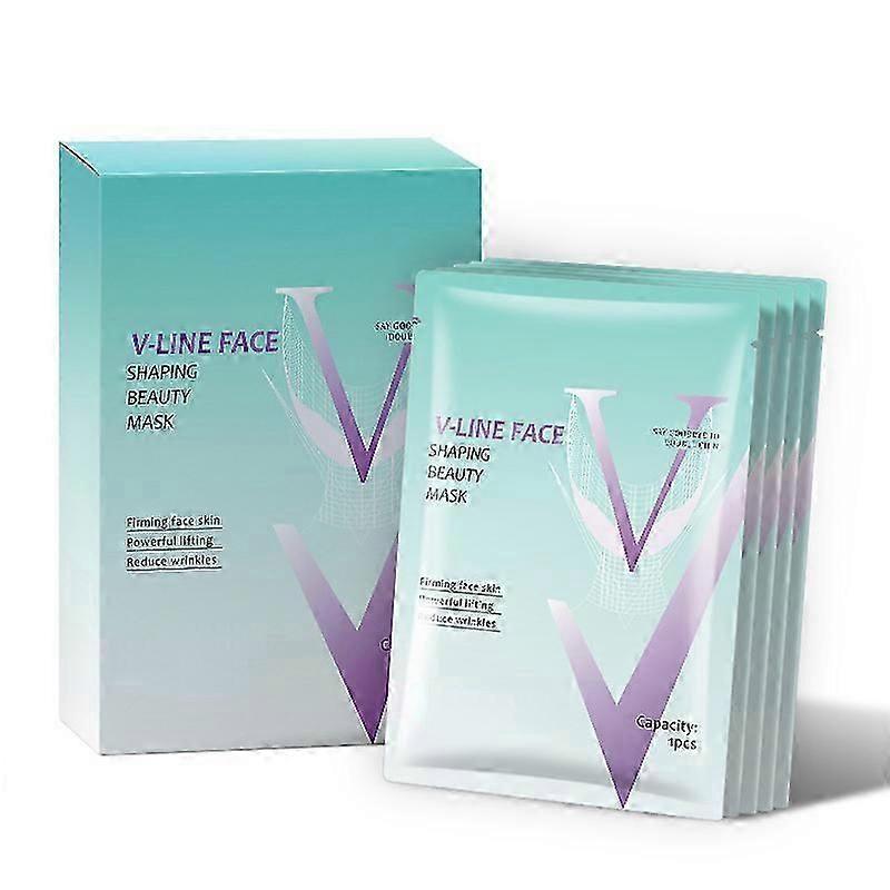 ダブルチンマスク、Vフェイスリフティングマスク、コラーゲンハイドロゲルフェイステープハイドレーティング、輪郭引き締め肌チンアップアンチリンクルフェイスマスク-5PCS