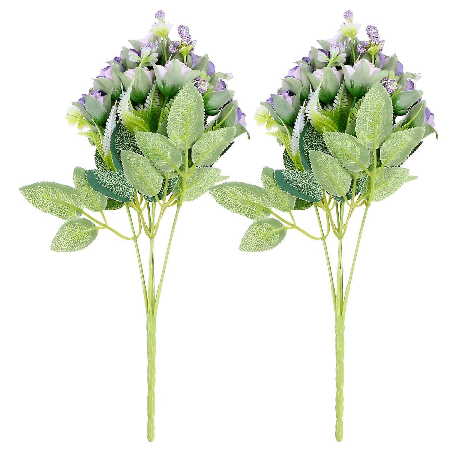 Purple Silk Cloth Rose Bouquets for Decoration 2Pcs Realistic Appearance