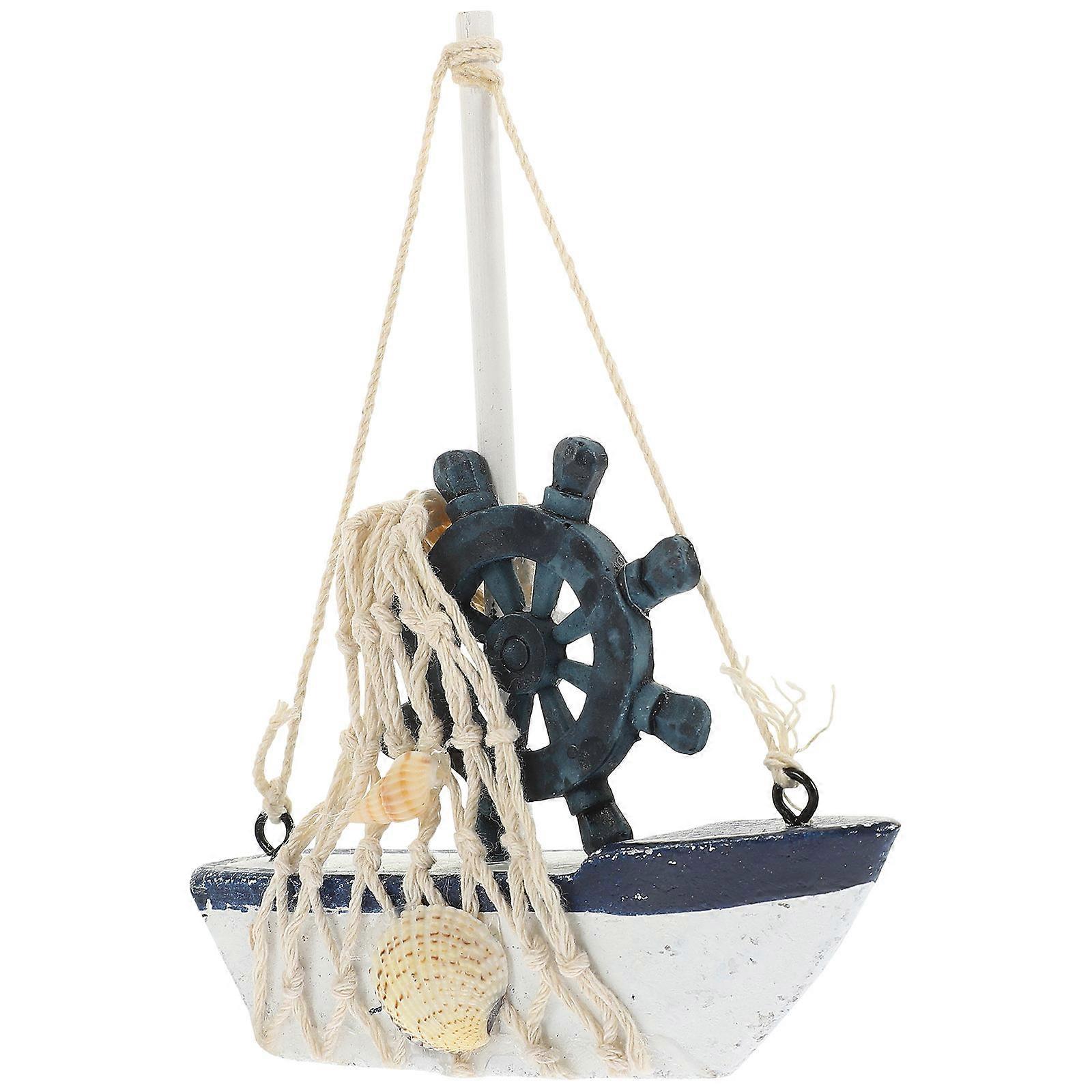 Wooden Sailboat Decor Mediterranean Style Home Use Light Yellow 7 Inch