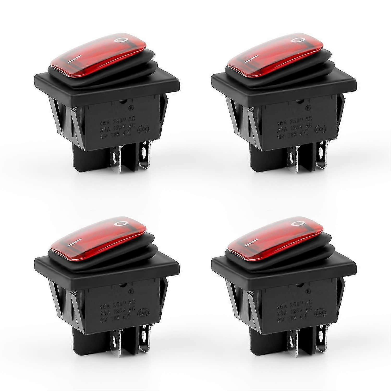 4 Switch, Waterproof Rocker Switch, AC 16A/250V 20A/125V 4 Pin 2 Position, Panel Mount Rocker Switch for Electrical Products