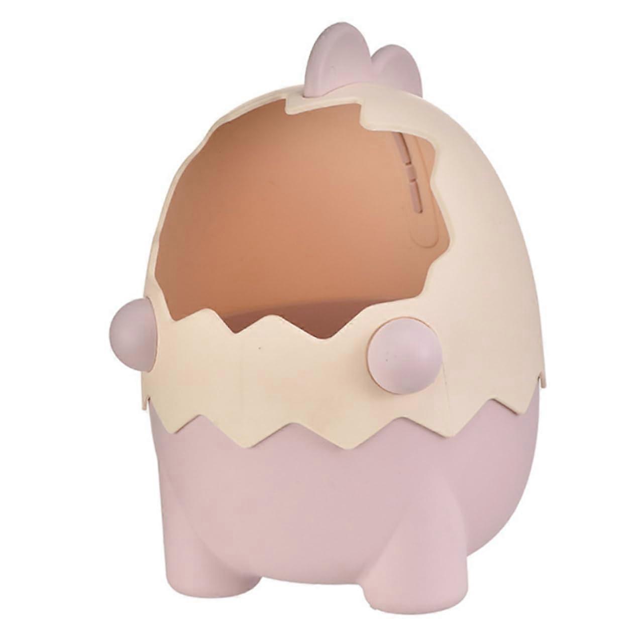 Cartoon Dinosaur Eggshell Pencil Holder Organizer with Storage Drawer, Pink PP Makeup Organizer with Airtight Lid