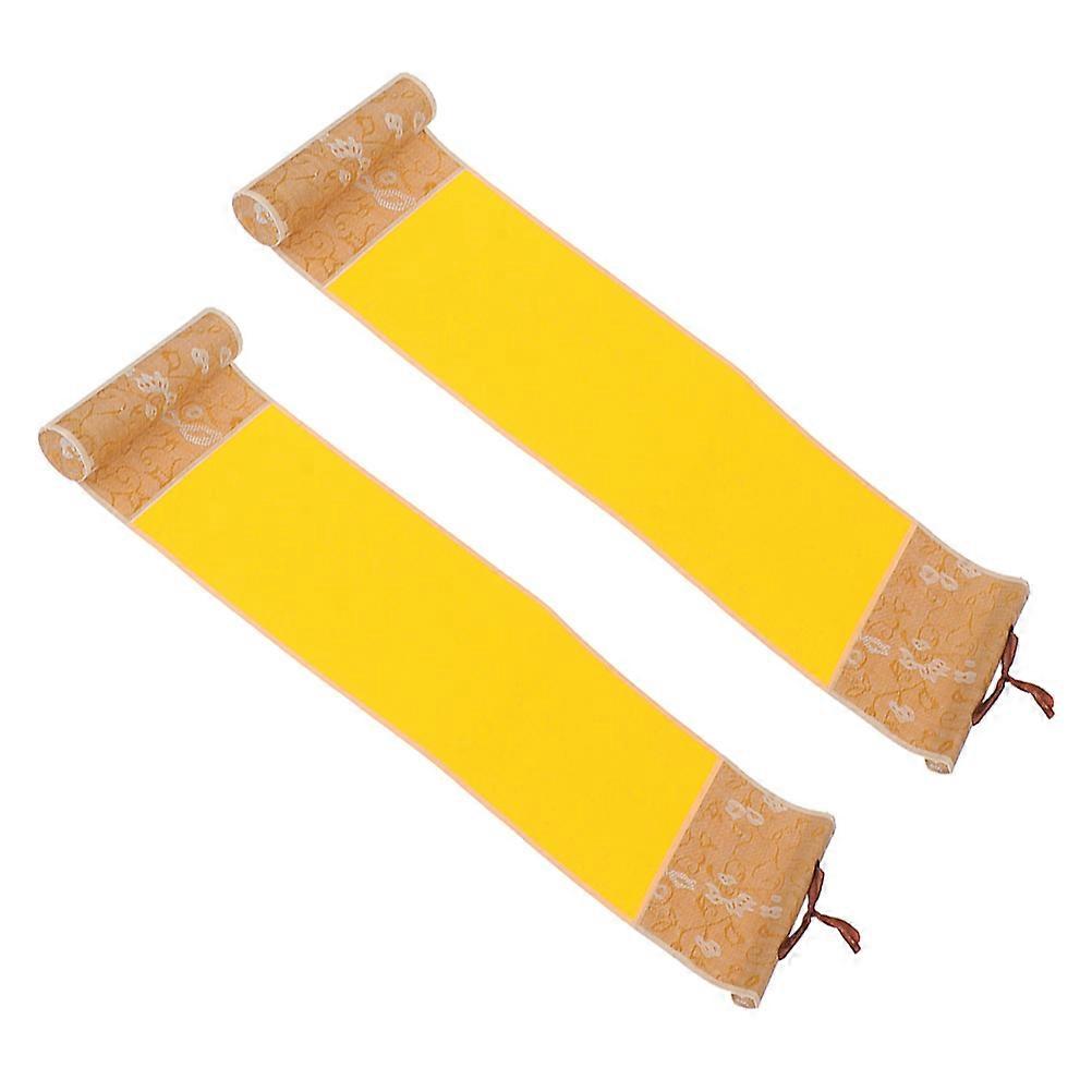 Chinese Xuan Paper 2Pcs For Office Use And Home Decoration Featuring Scroll Shape In Yellow Color