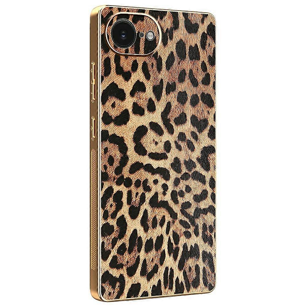 Compatible For iPhone 16e Case Leopard Print PU Leather Coated PC + TPU Electroplating Phone Cover