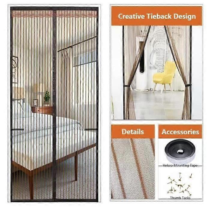 YWEI Mosquito Door Screen - 120 x 220 cm - Brown Stripes - Magnetic Attachment - Anti-Insect