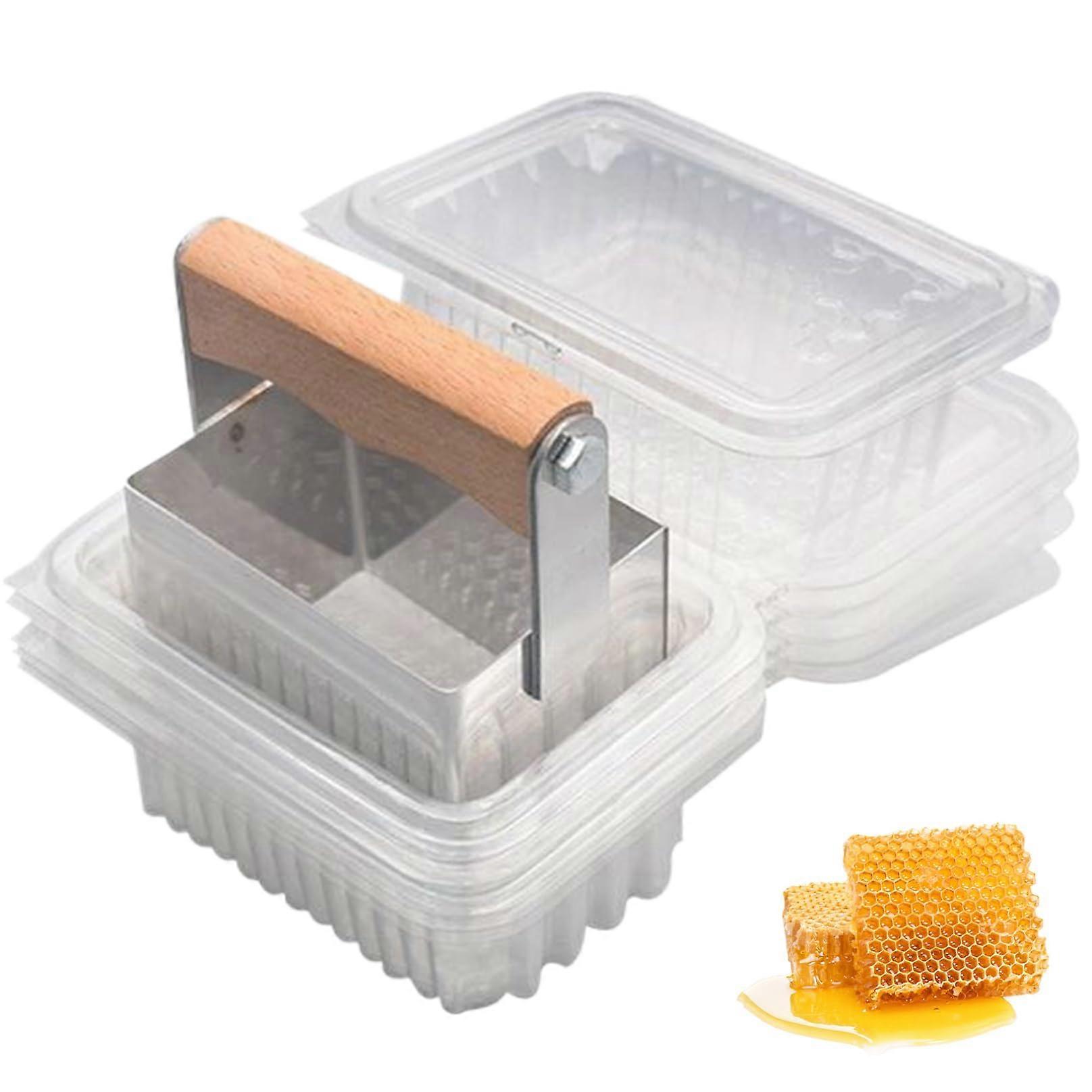 Honey Cut with 10Pcs Plastic Box Stainless Steel Cut Comb Honey Containers Beautiful and Practical Beekeeping Tools for Cutting Nesting, Putting Comb