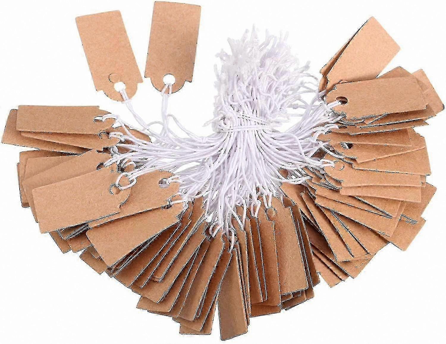 Kraft Label Tags with Elastic Rope, 300 Blank Writable Display Tags for Price and Organization