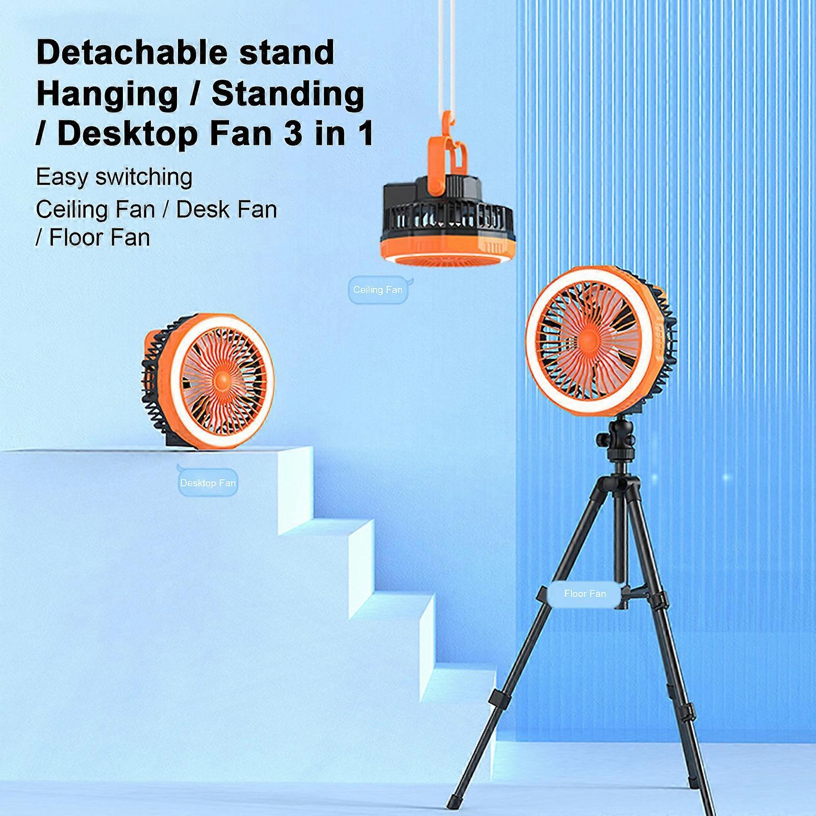 Folding Tripod Fan Table Fan/Ceiling Fan/Floor Fan 3-in-1 4-speed Wind Speed 3-speed Lighting Intensity Built-in 10000mAh Battery with Stand