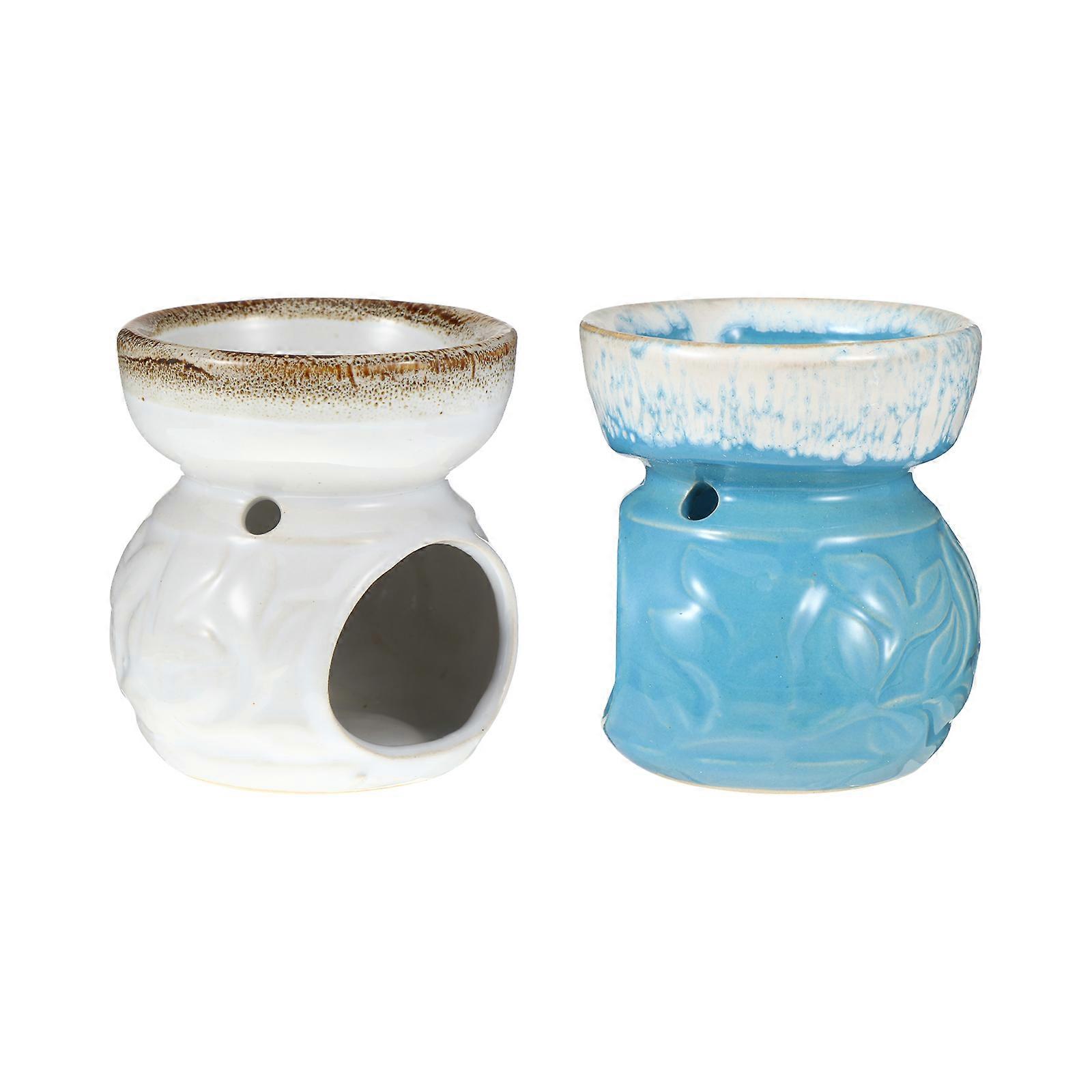 Burner Censer Ornaments Ceramic White for Office 2Pcs