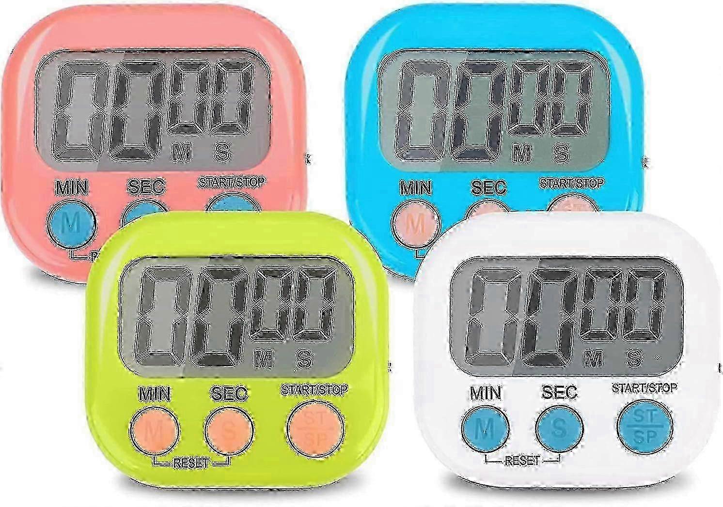 4PCS Magnetic Kitchen Timer with Alarm and LCD Display, Colorful Stopwatch for Kids, Cooking and Baking