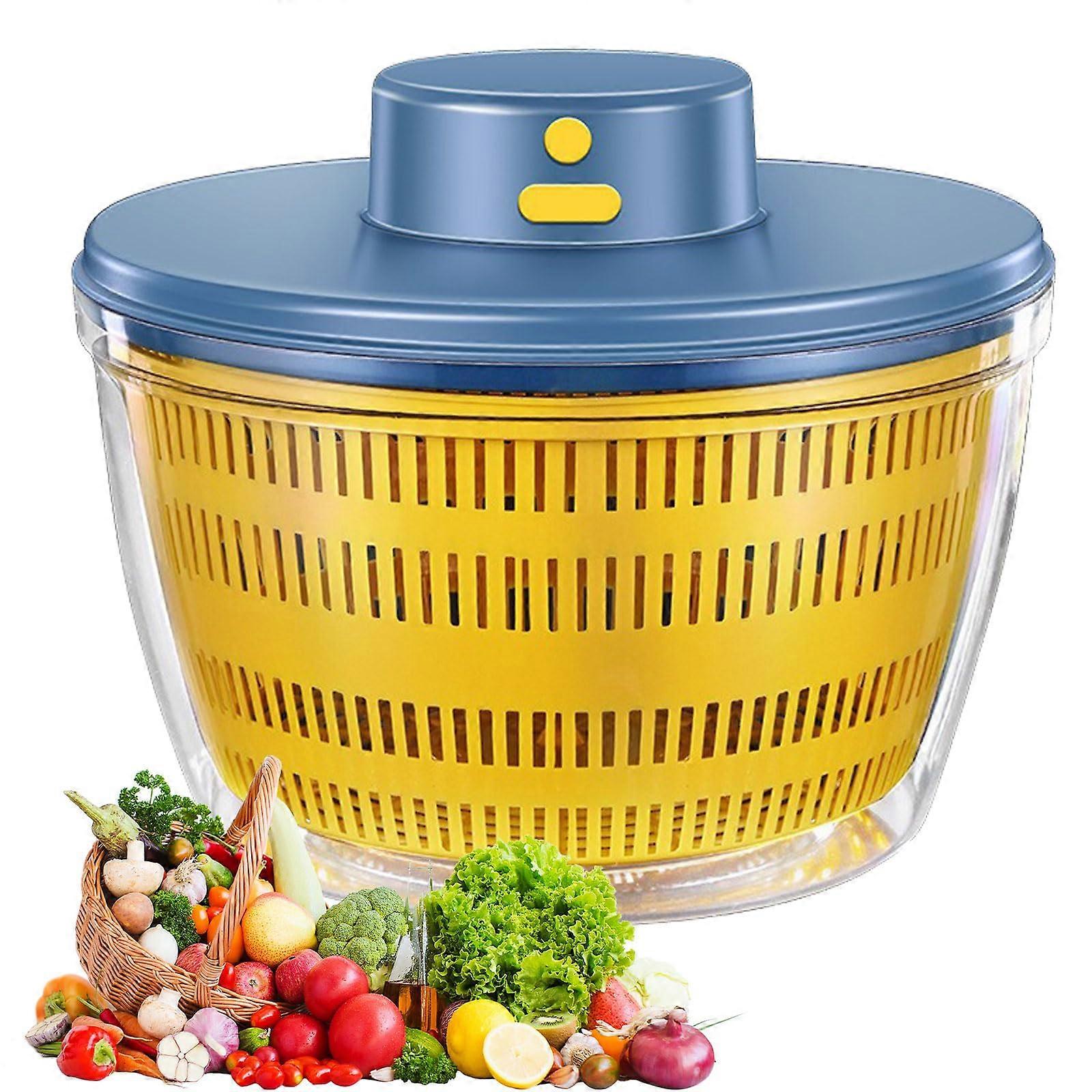 Electric Salad Spinner 4L Automatic Vegetable Washer Dryer, USB Rechargeable, Detachable Design, Blue