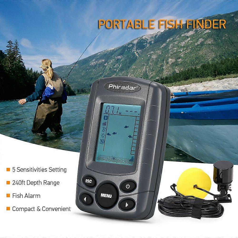Portable 2.4 Inch LCD Fish Finder 240FT Depth Range Fishing Finder with Wired Sonar Sensor Transducer