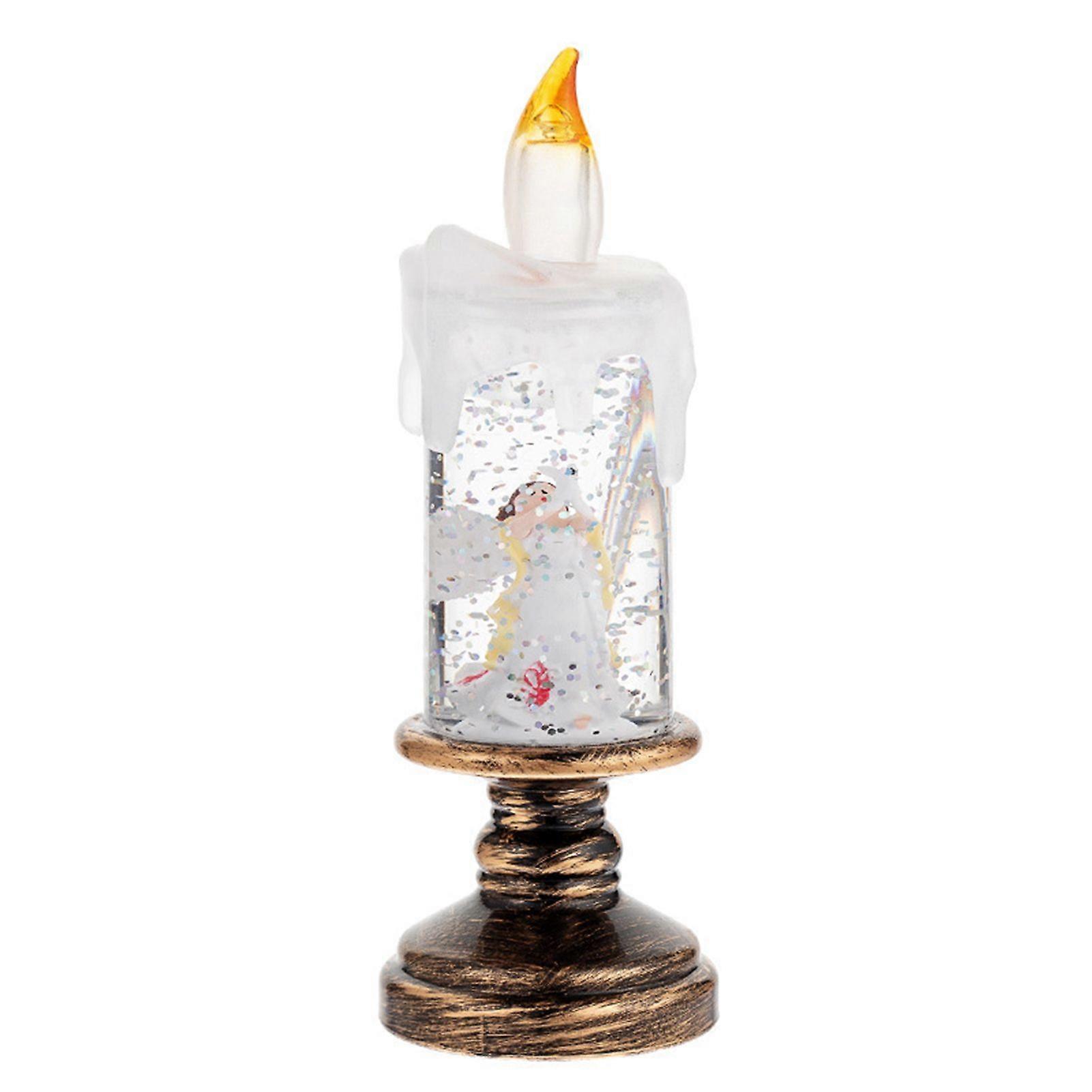 Xmas Glitter Snow Globes Candle Warm White LED Light For Fireplace Mantles Decor