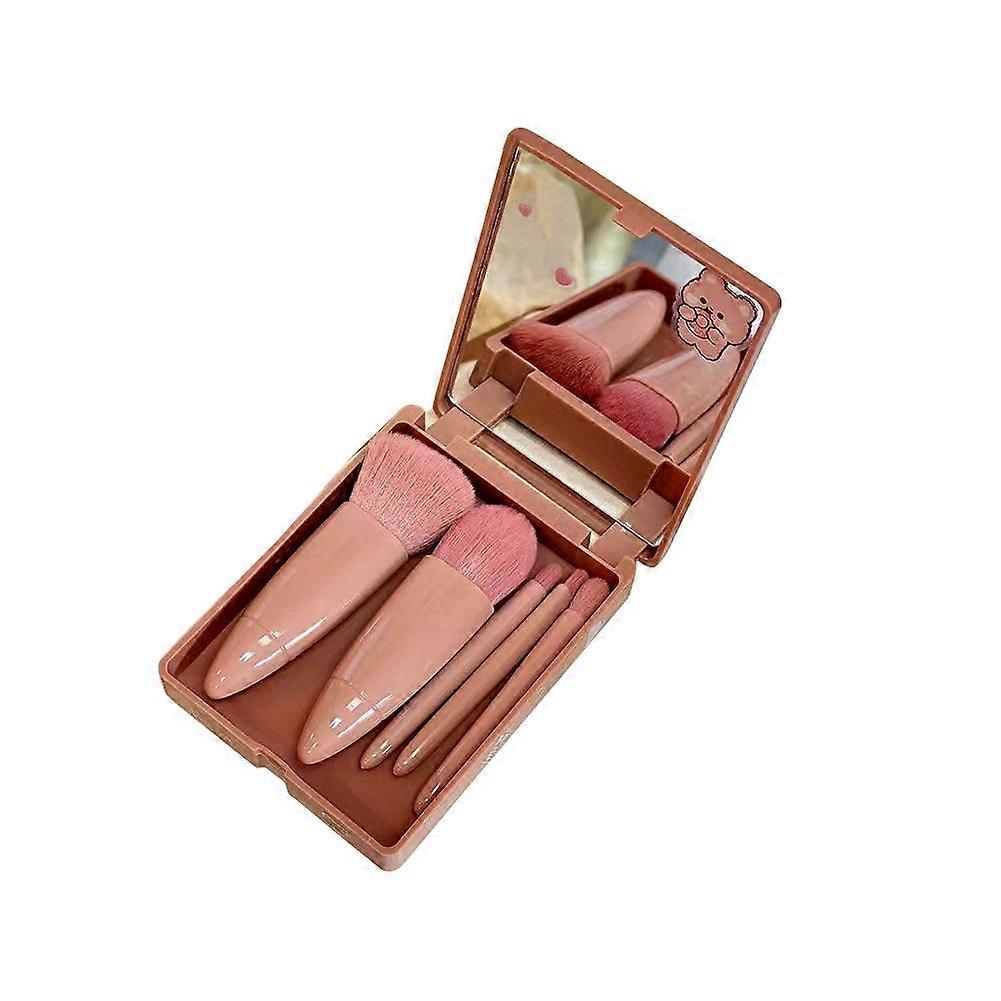 Makeup Brush Set with Mirror - 5 Pieces, Versatile & Easy to Carry for Perfect Makeup Application