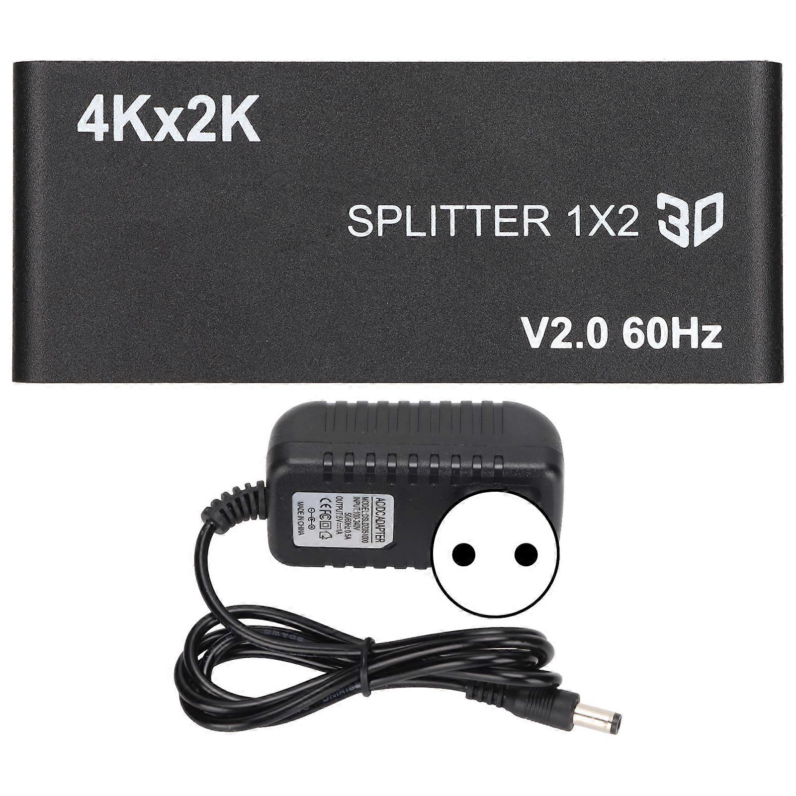1x2 HDMI Splitter 4K/2K 60Hz 6Gbps Video Adapter with 50ft Transmission & EU Power Plug