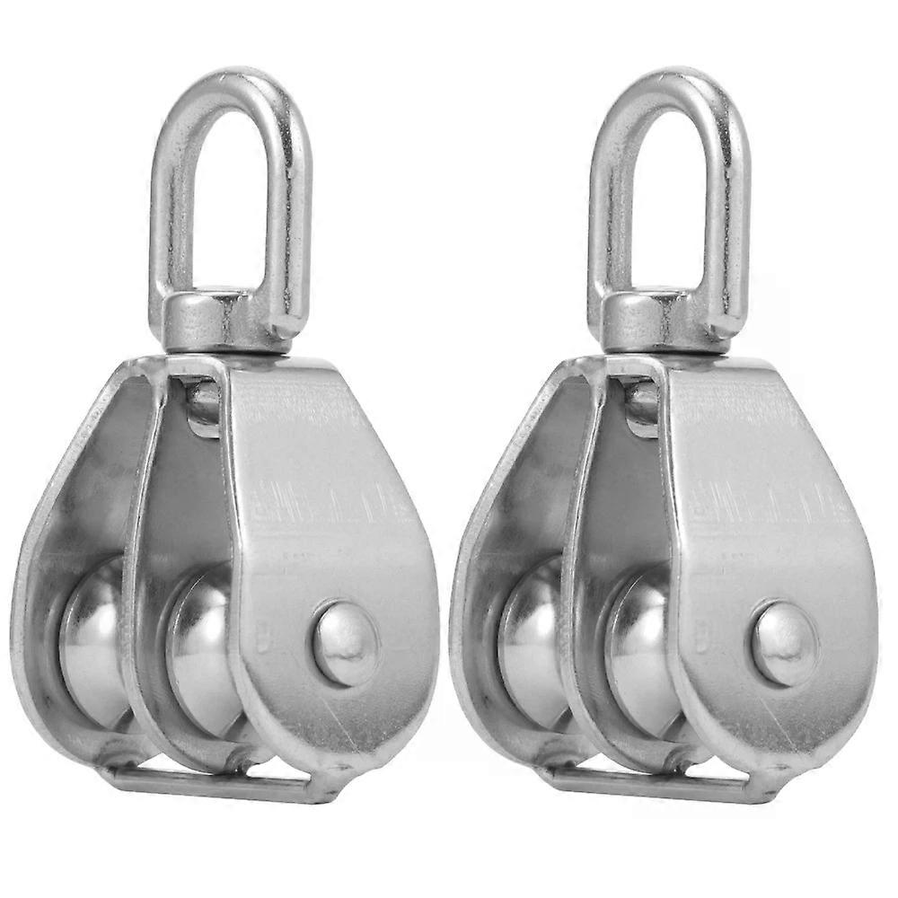 Double Pulley Block, 2 Pcs Stainless Steel Swivel Hook Crane Roller