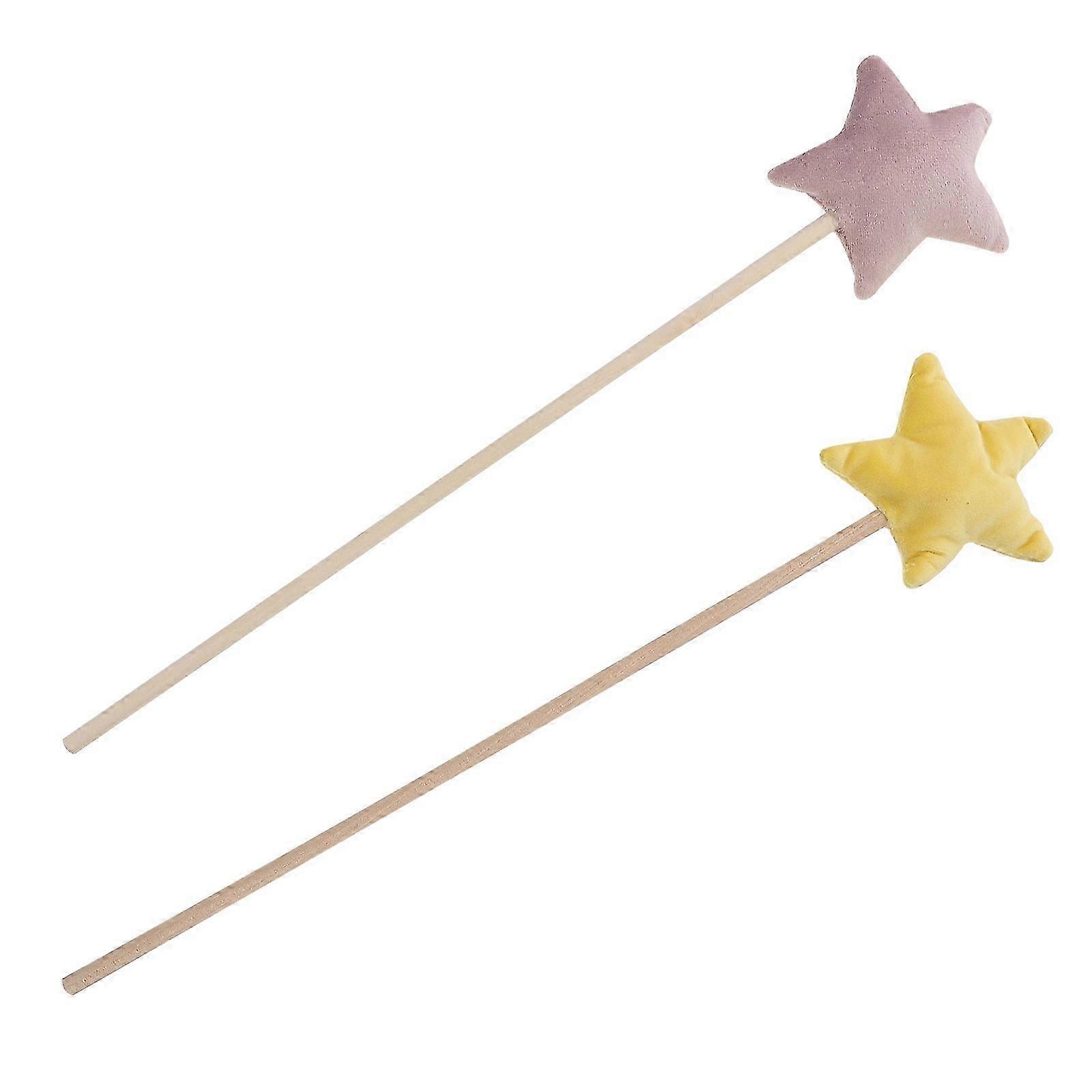 Cosplay Star Wand Star Shaped Performance Props Assorted Color Fabric and Wood for 2Pack
