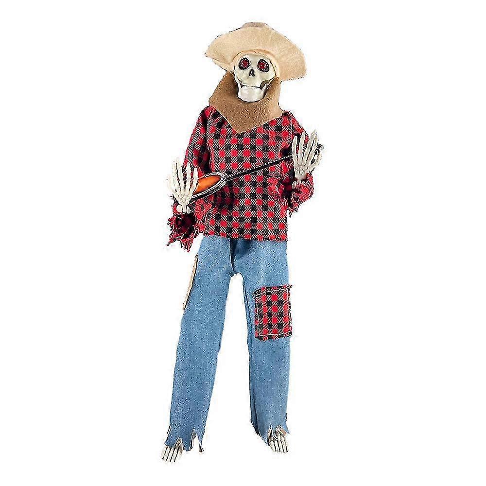Halloween Funny Animated Duel Banjo Skeletons Movable Luminous Skull Statue 2025