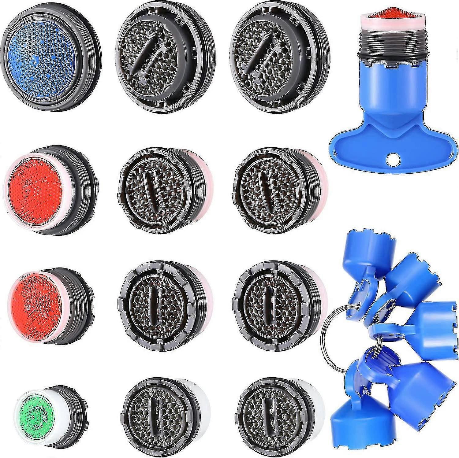 12 Pcs Faucet Aerator Replacement For Sink Aerators With 5 Pcs Faucet Aerator Key Removal Wrench Tool M16.5 18.5 21.5 24 Mm