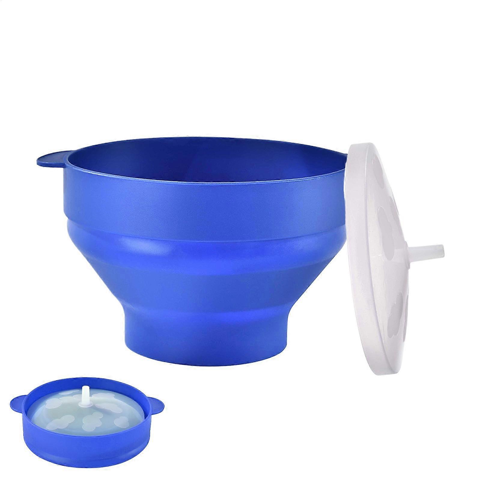 Popcorn Popper for Microwave, Silicone, Foldable Microwave Popcorn Bowl With Lid, Reusable Blue