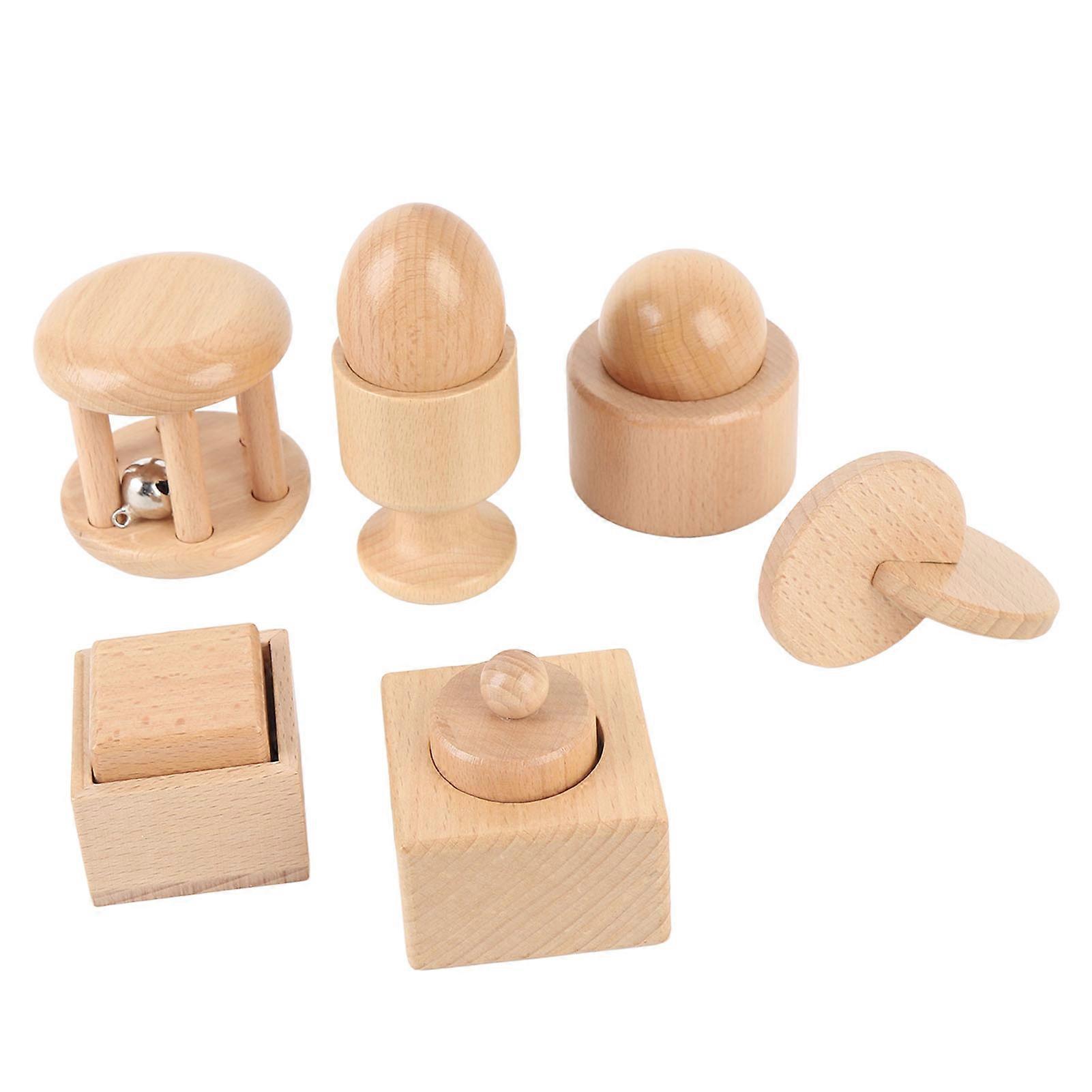 Wooden Baby Hand Rattle Set Fine Motor Shape Matching Toys