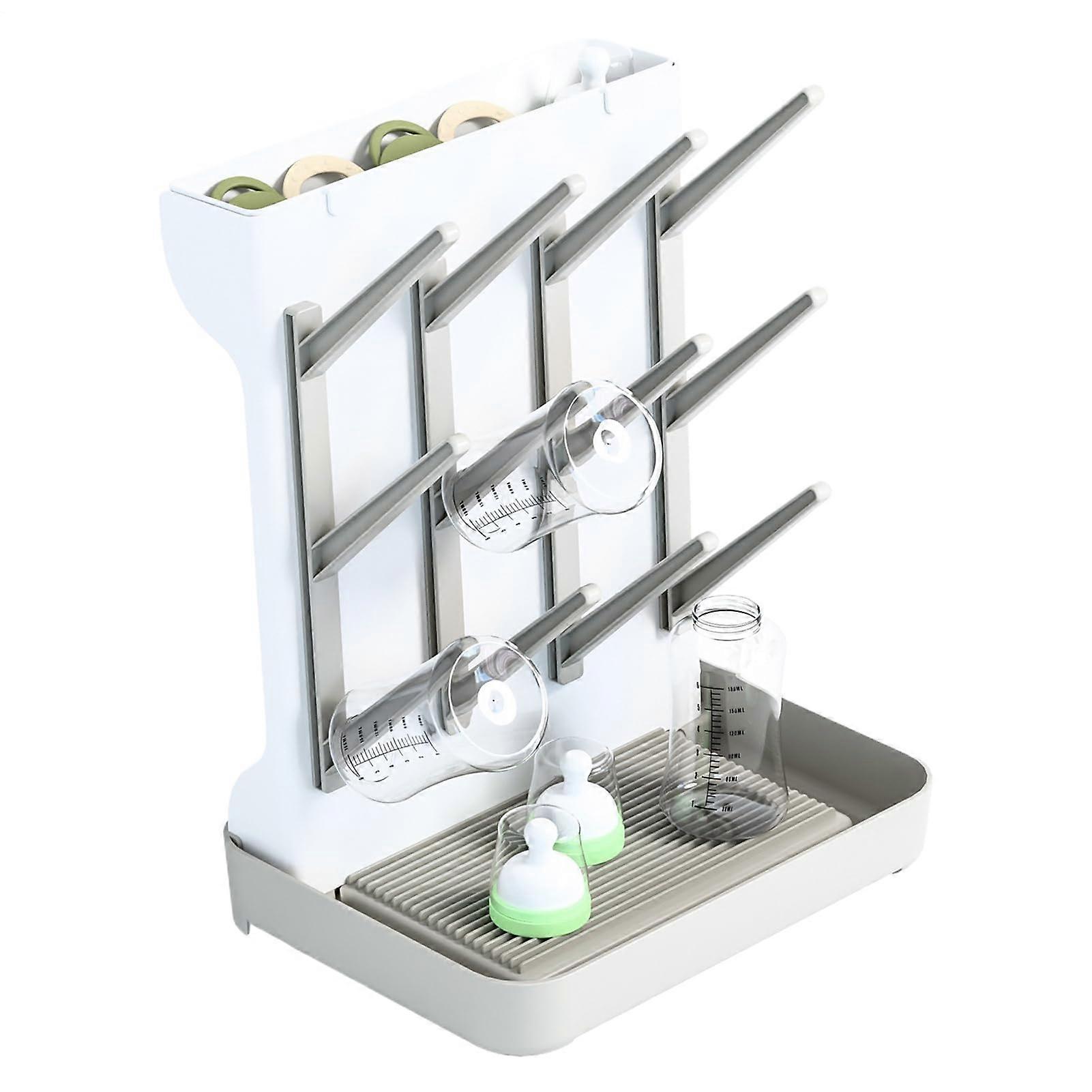 Baby Bottle Drying Rack Vertical Drain Tray And Bottle Pump Parts Holder Grey SpaceSaving Storage