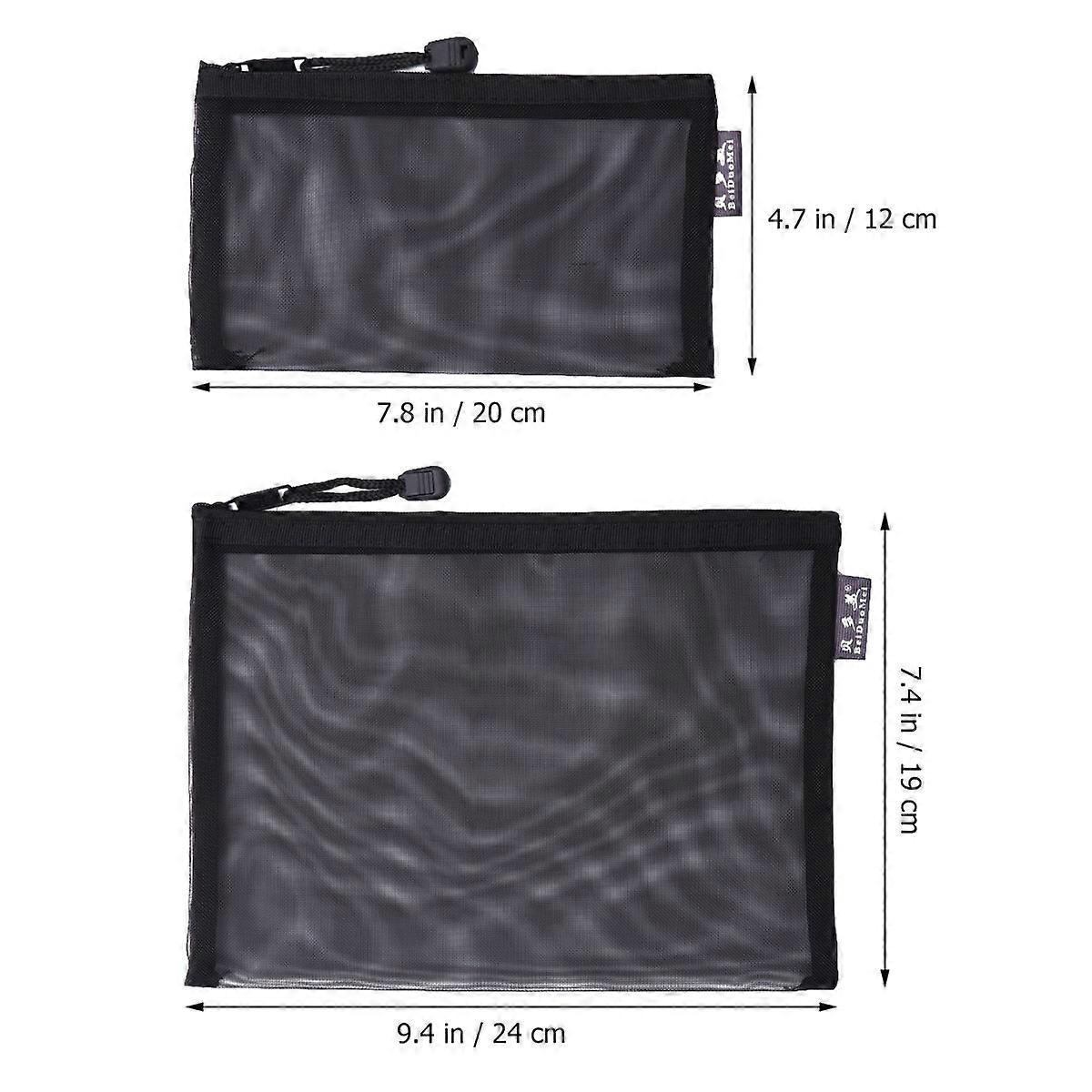 Mesh File Bag Zippered Portable Document Bag for Files 6Pcs Black Set