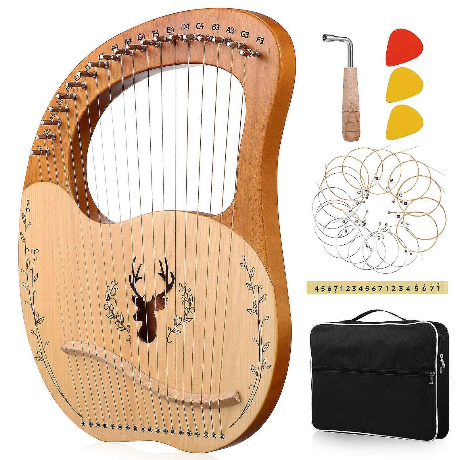 Lyre Harp Set for Beginners 19 Strings with Tuning Key and Pull Out Strings Bag