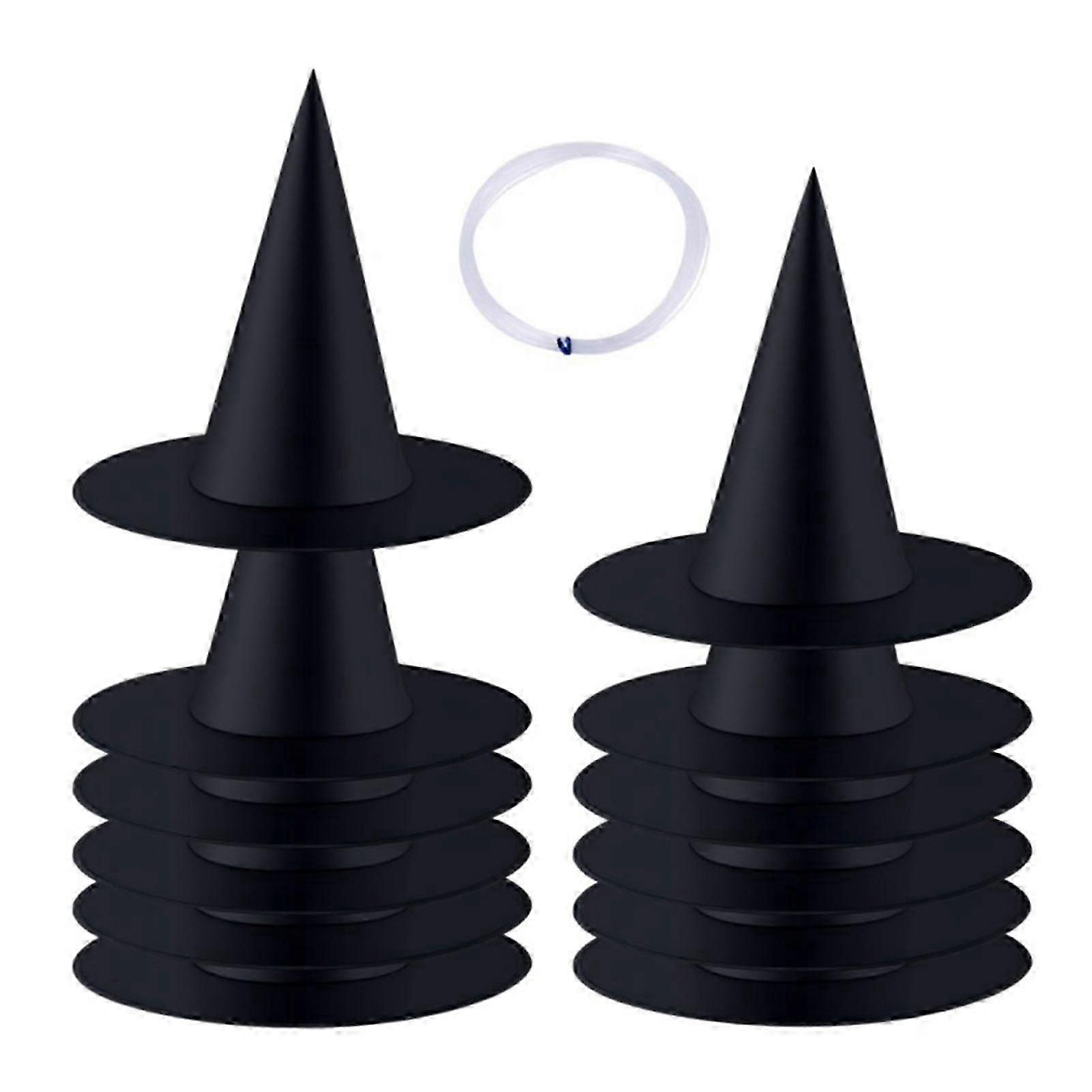 12pcs Wizard Witch Hats Halloween Party Decoration Hanging Floating Witches Hats Banner with Rope