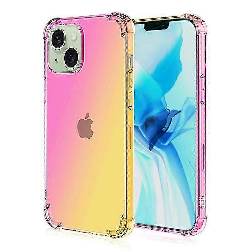D9N For iPhone 15 Four Corner Anti-drop Phone Case Gradient Color X5y TPU Phone Back Cover - Pink Go