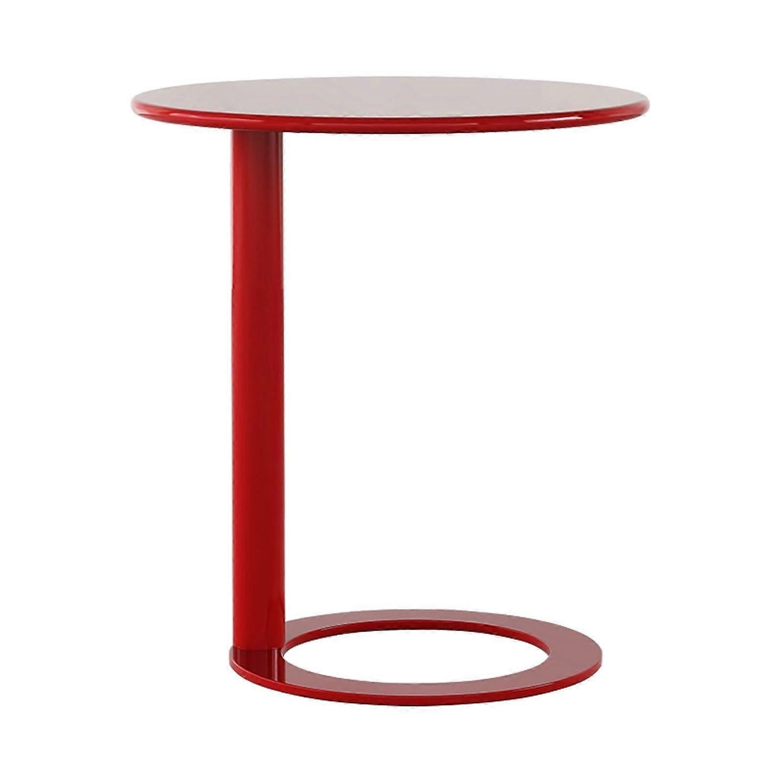 Modern Nordic C Shaped Round Side Table For Sofa End Table Bedside Coffee Table Sturdy Red Metal Frame 18.9x27.17in