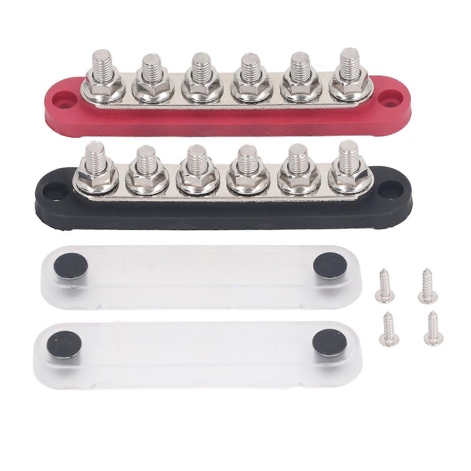 2PCS Power Distribution Terminal Block M8 Copper Plate Stainless Steel Terminals Battery Bus Bar 150A 300VAC 48VDC