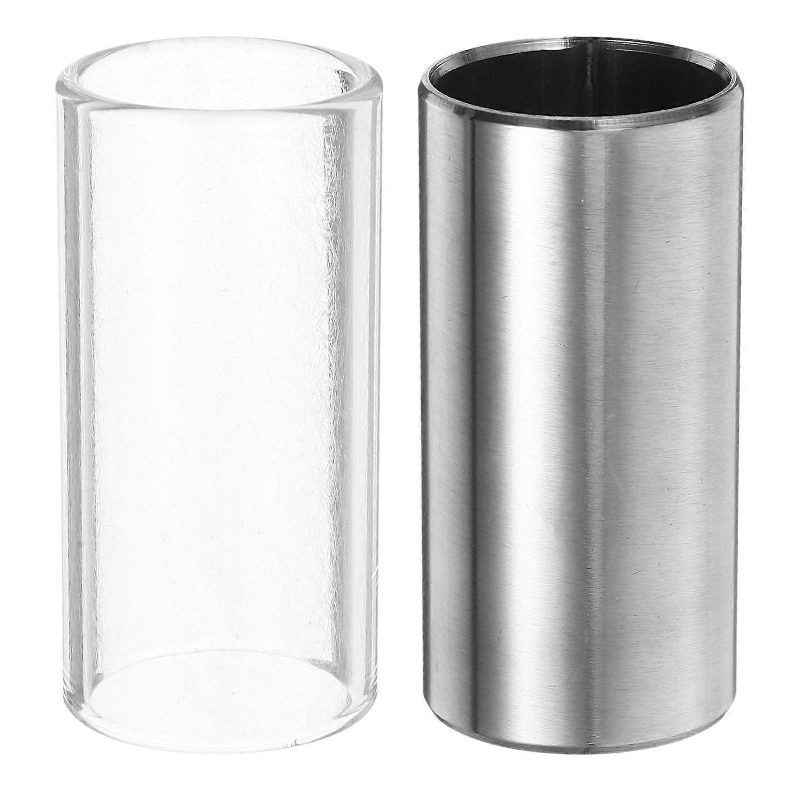 2 Stück 51 mm Glas-Slide und Edelstahl-Slide, mittlerer Bottleneck-Slide für Gitarren- und Bassgitarren (transparent und silberfarben)