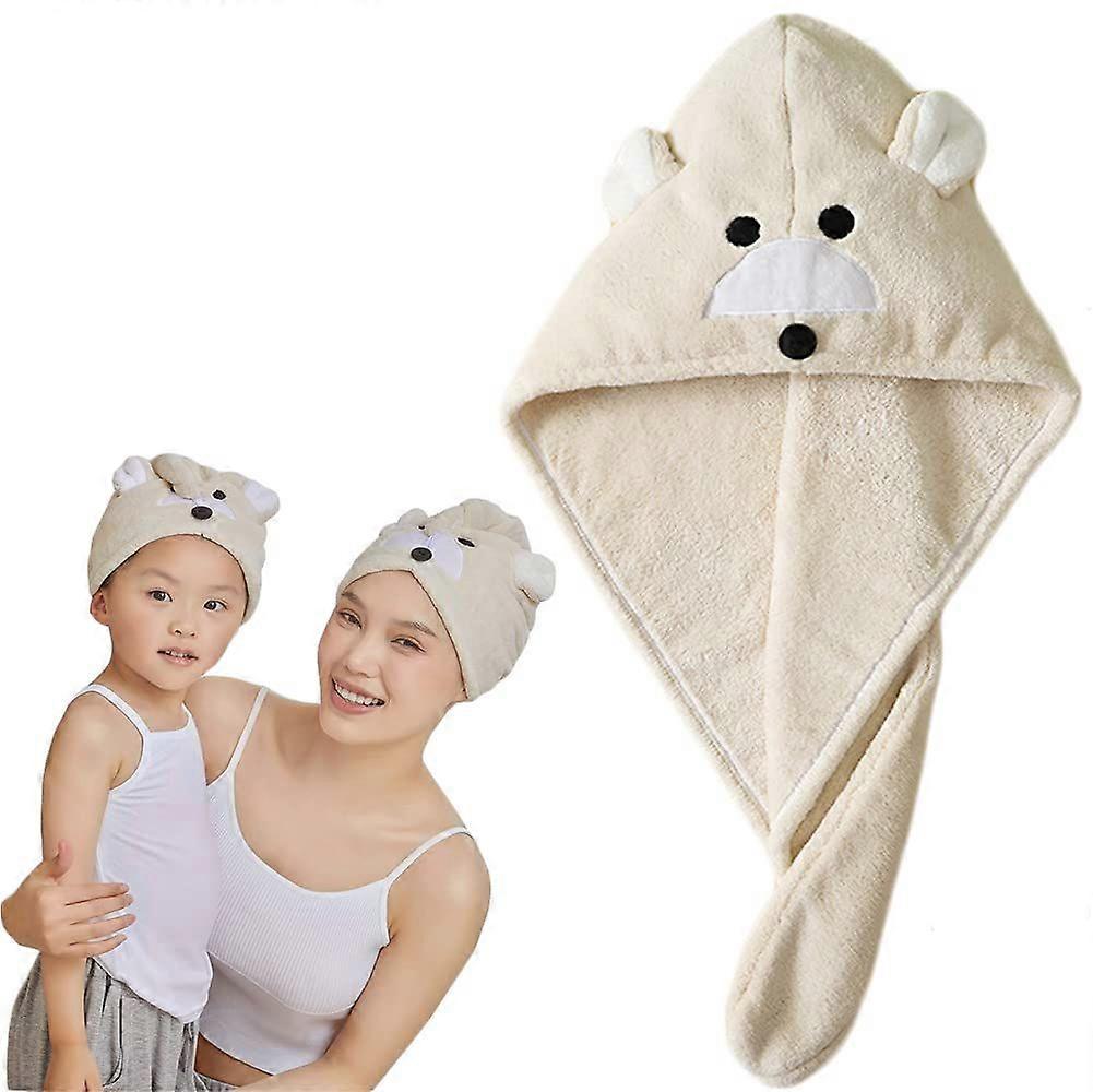 Kids Anti-Frizz Towel - Absorbent Quick Drying Turban with Button, Super Soft Drying Towel for Curly, Long and All Hair Types, Size S, Beige