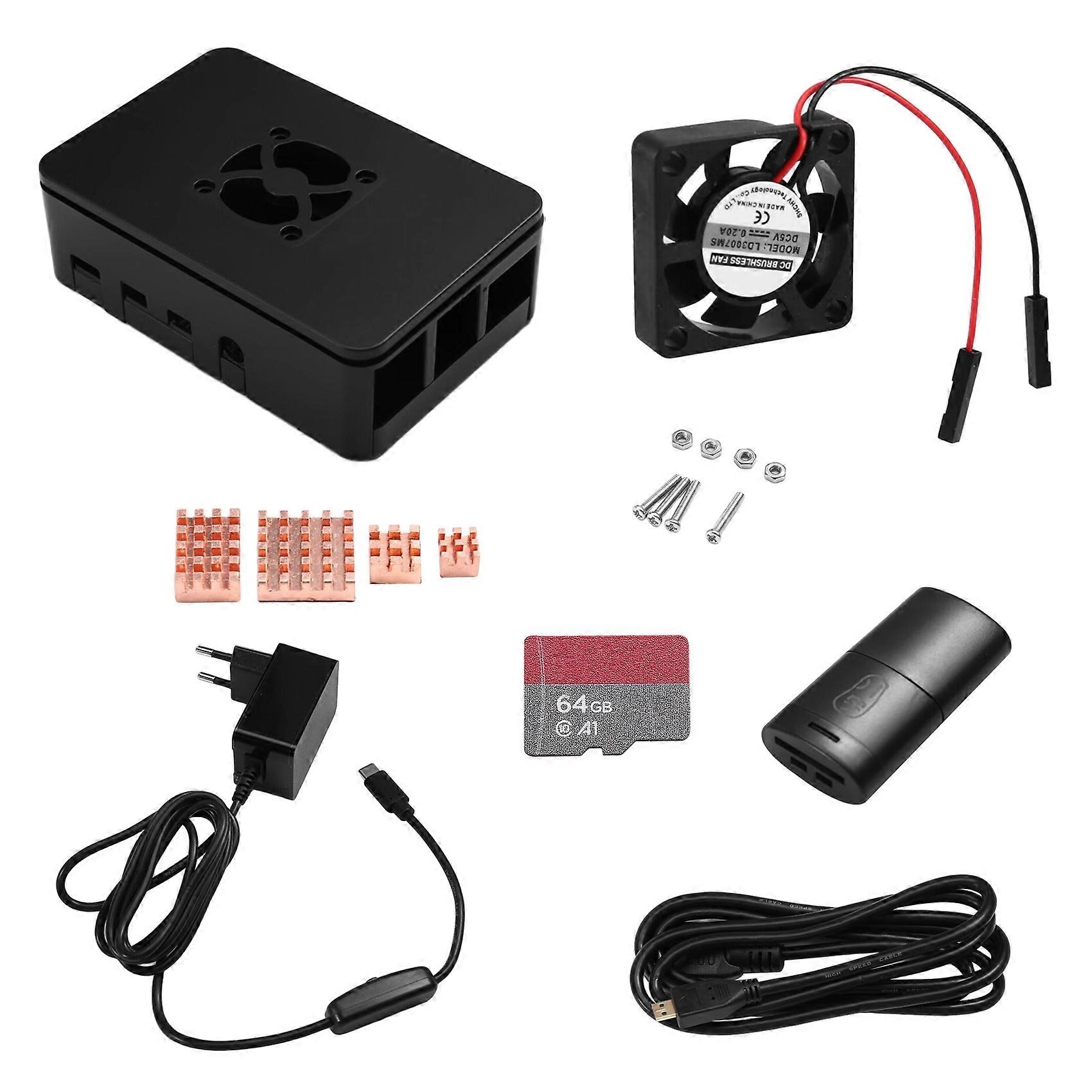 For Raspberry Pi 4B Kit with Case Cooler Memory Card Heatsink for DIY Projects and Electronics Enthusiasts EU PLUG