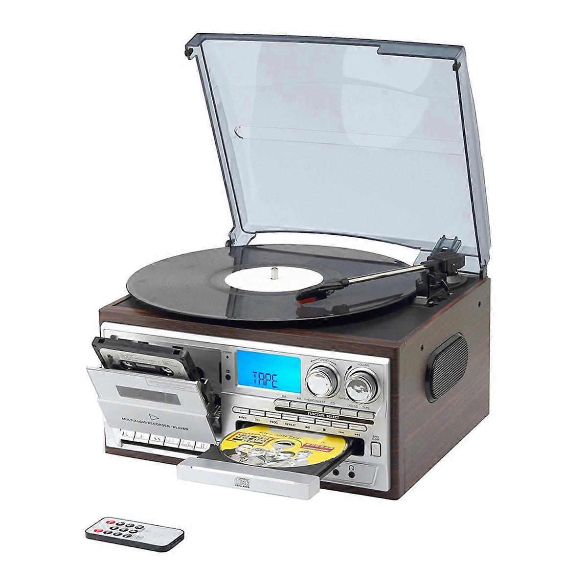 Retro Vinyl Multi Functions Record Player Turntable 3-Speed Phonograph with AM/FM Radio CD/Cassette