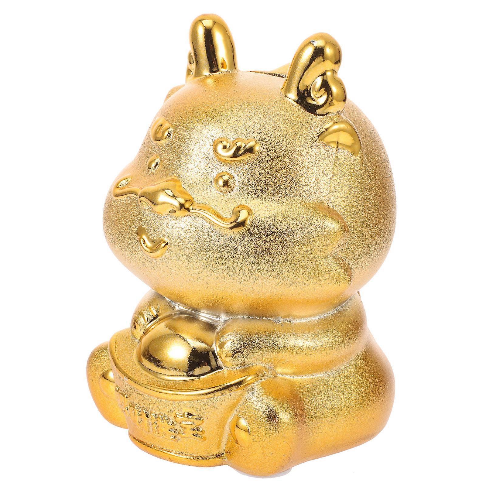 Dragon Year Saving Pot White Porcelain for Coin Storage 2Pcs Golden Piggy Bank
