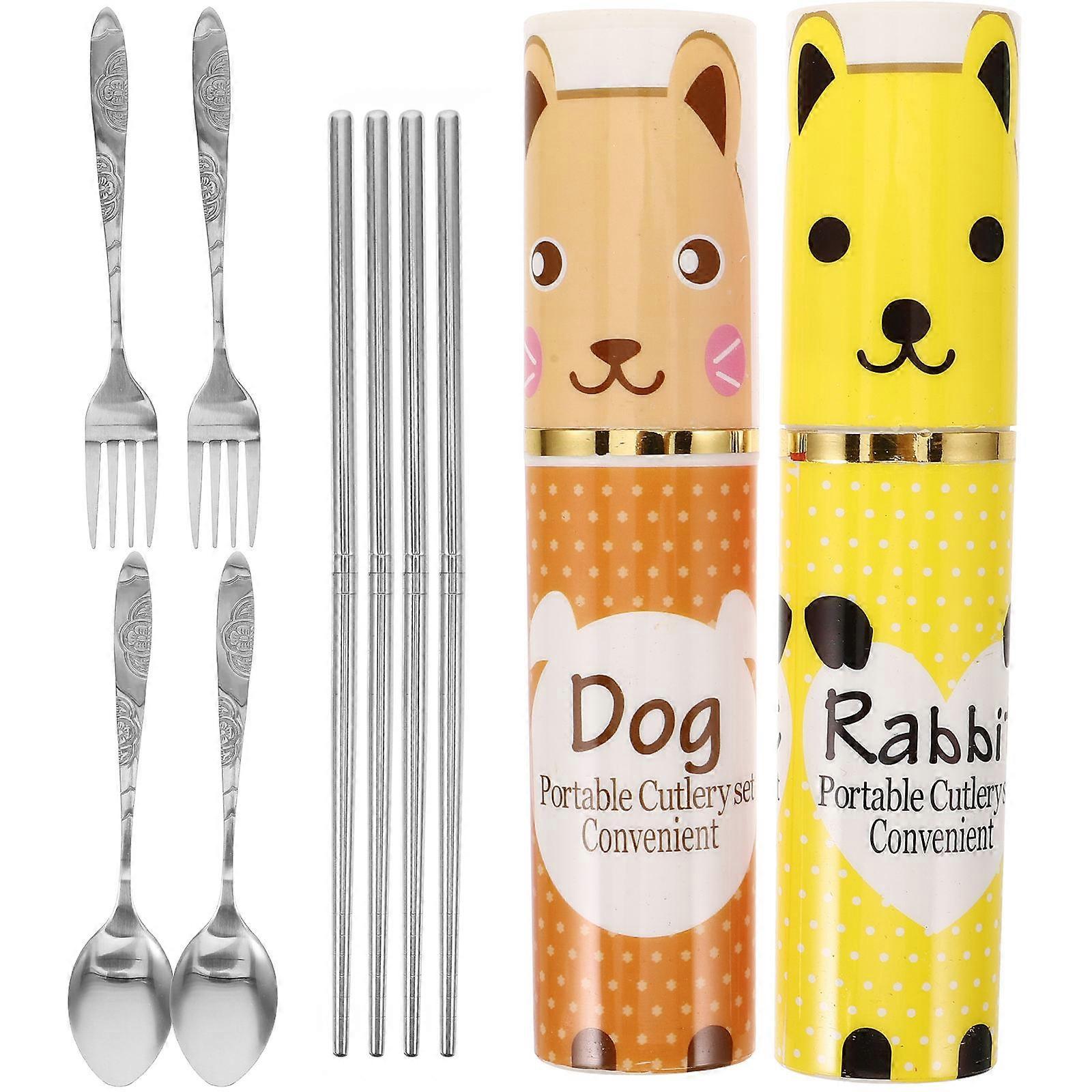 Portable Flatware Stainless Chopsticks Fork and Spoon Utensils Set 6Sets