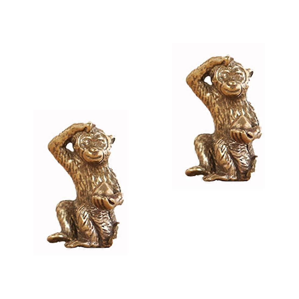 Picking Peach Monkey Brass Craft Decor for Desktop Use 14Pcs Set