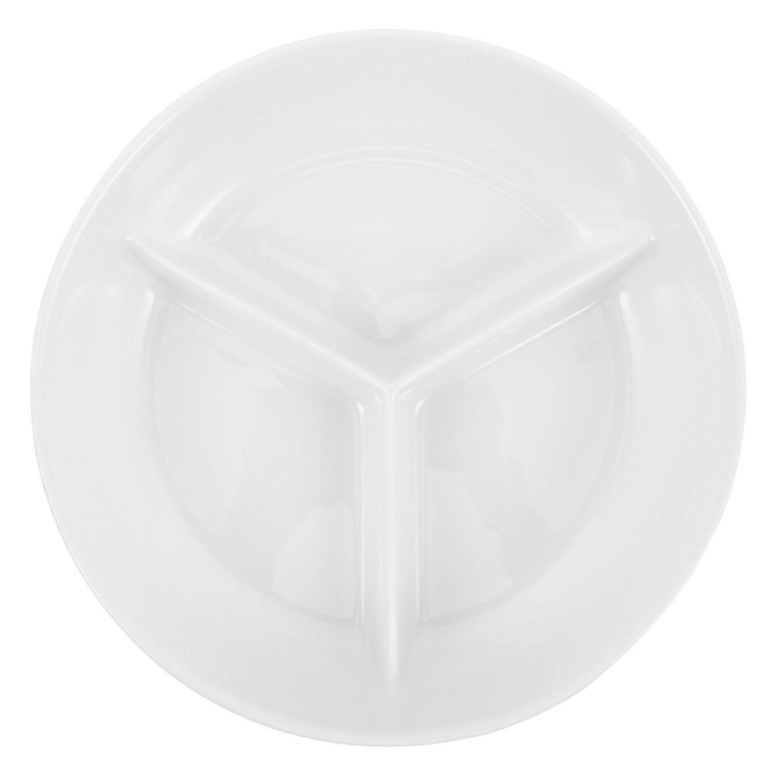 Divided Decorative Plate Ceramic Portion Control Tray 2Pcs White