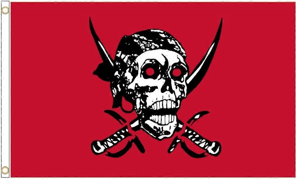 Piraten-Totenkopf und Säbel, rote Polyesterflagge, Größenauswahl AX 206