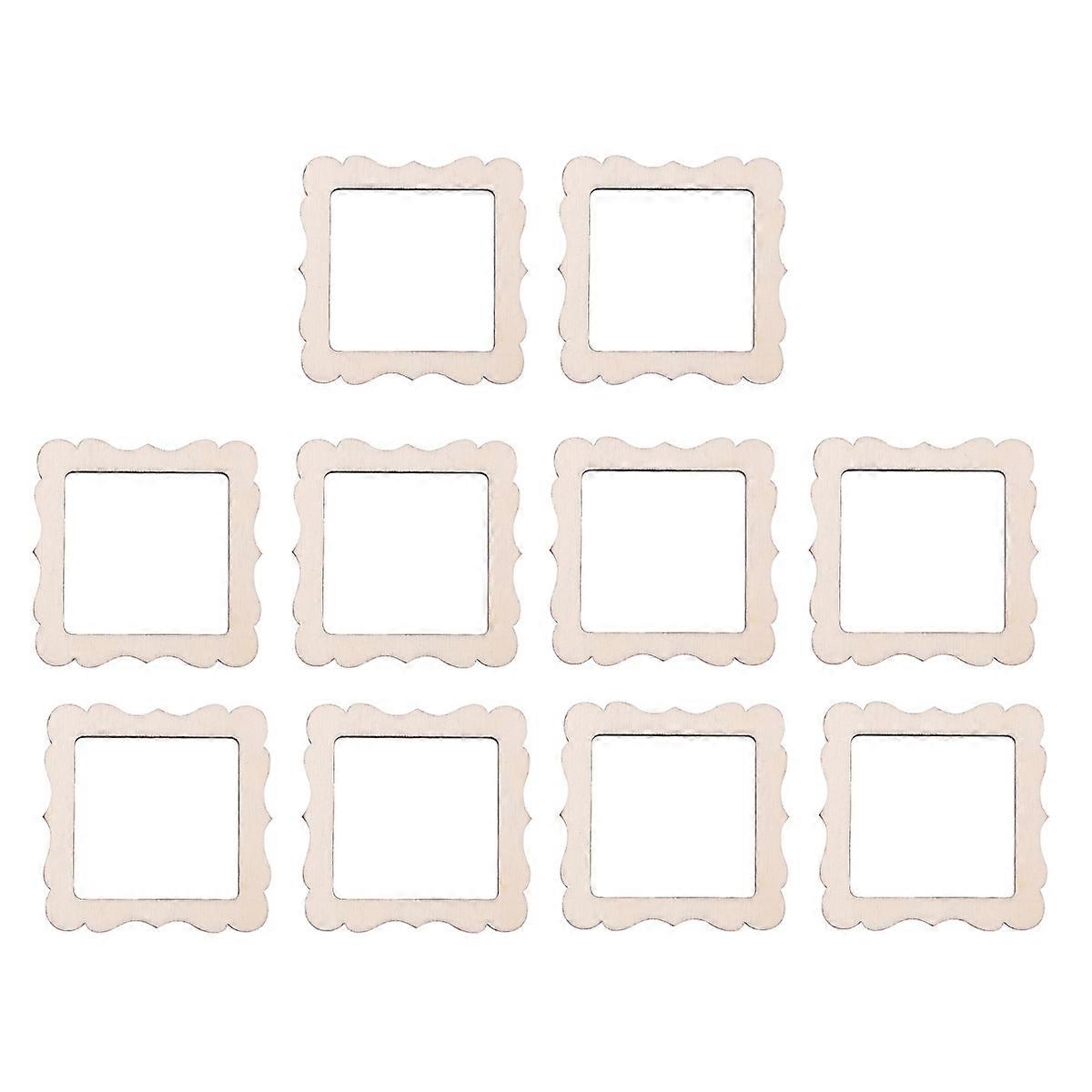 Wooden DIY Crafts Lace Square Photo Frame Shape for DIY 10Pcs Set