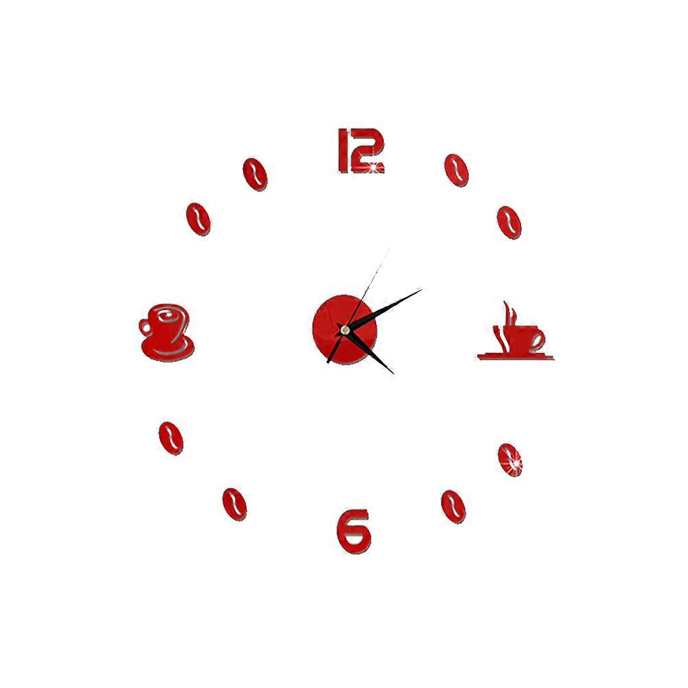 DIY Acrylic Mirror Coffee Cup Wall Clock for Decoration Red