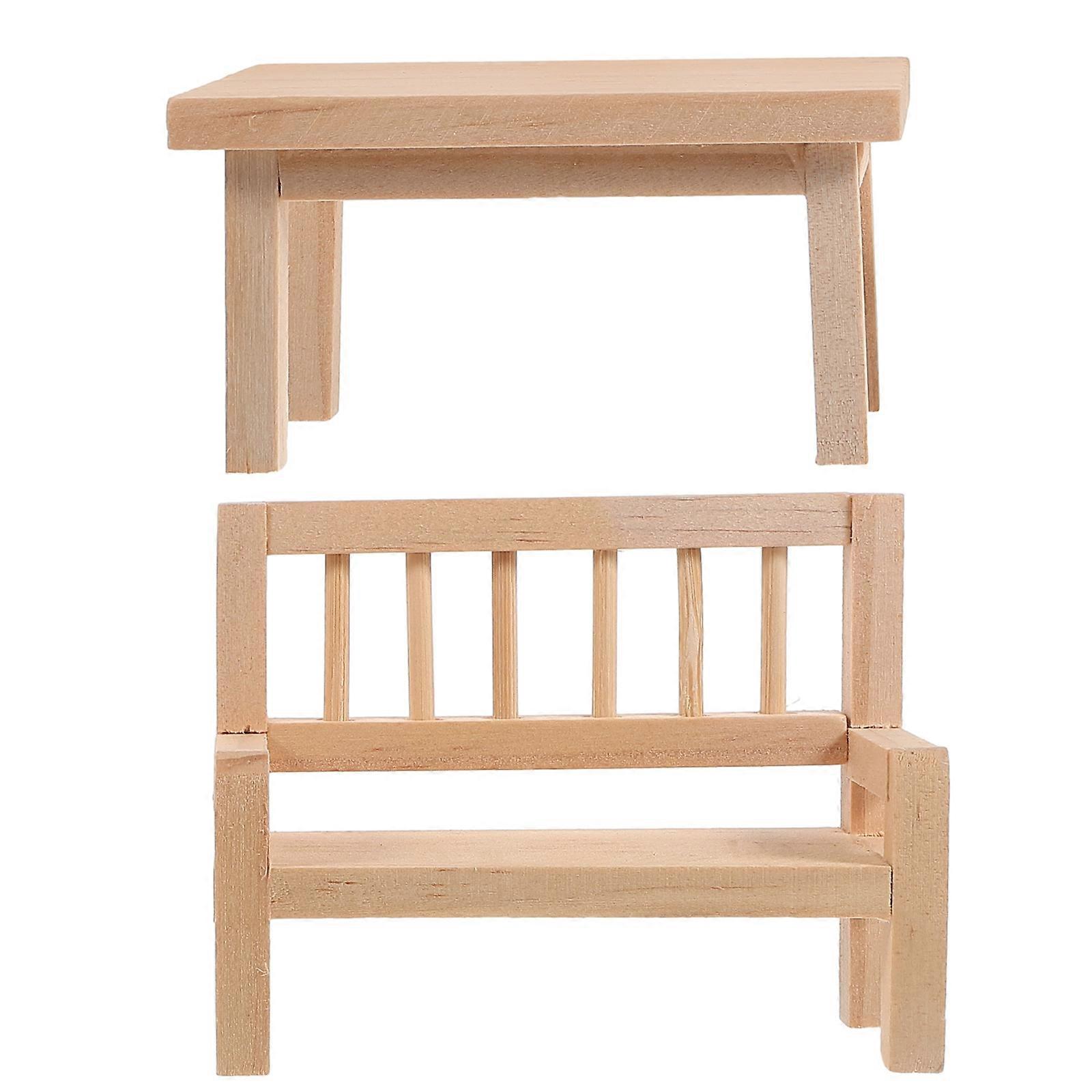 Wood Mini House Furniture Doll House Layout Prop Set Miniature Table And Chair Model Ideal For Hobbyists 1 Set