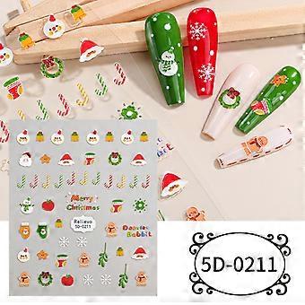 Zhengxiang Personalisierte Cartoon-Niedliche Haustier-Tier-5D-geprägte Nagelkunst-Aufkleber DIY Weihnachten INS-Stil Nagelaufkleber 5D-021185 * 100 mm Bare Chip