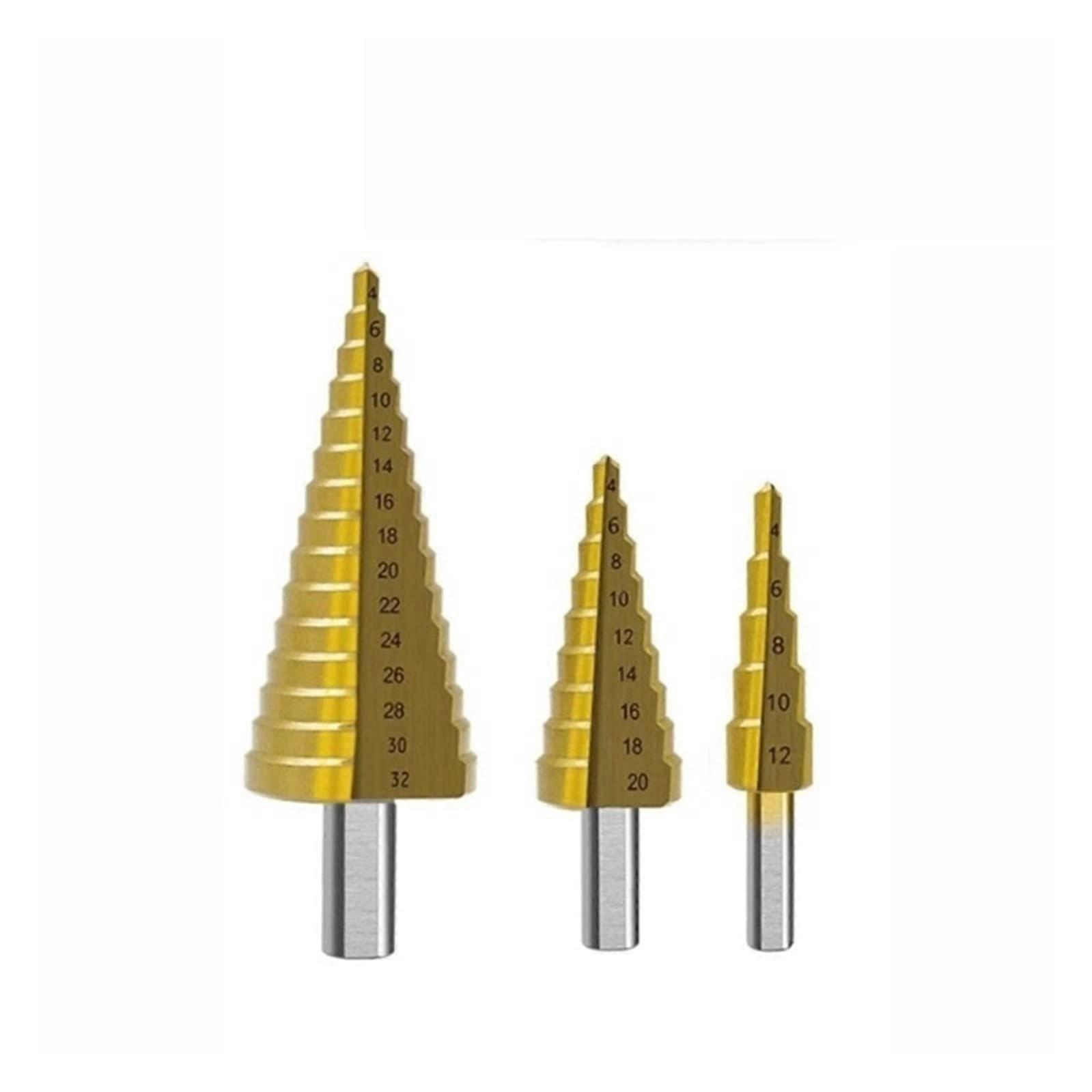 7/1 Pieces Step Drill Bit Set Coated Cone Hole Cutter with Straight Groove, Spiral Twist Design, Automatic Center Punch, Size A, Color A