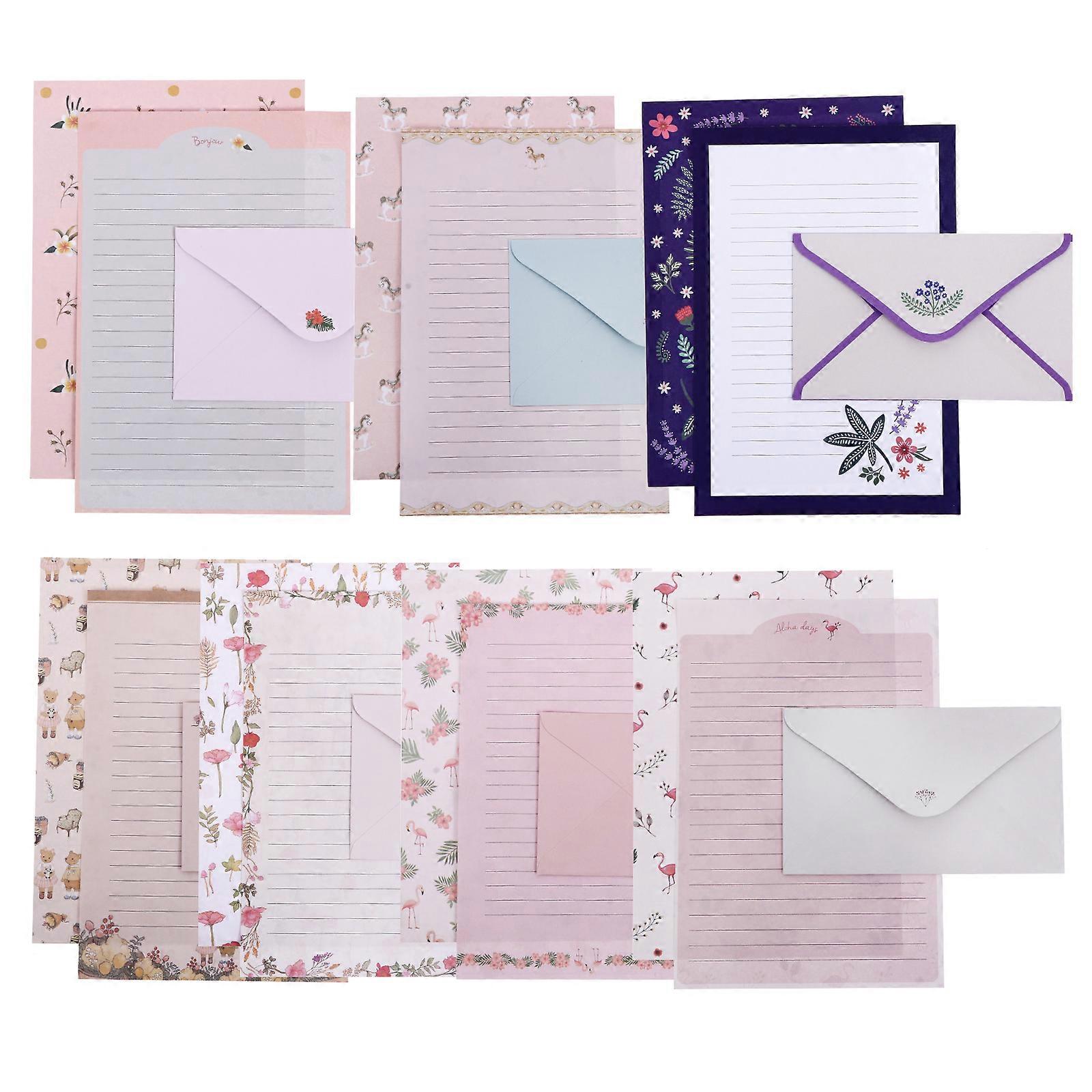 Cartoon Floral Writing Paper Letter Stationery Paper with Envelopes 8Sets