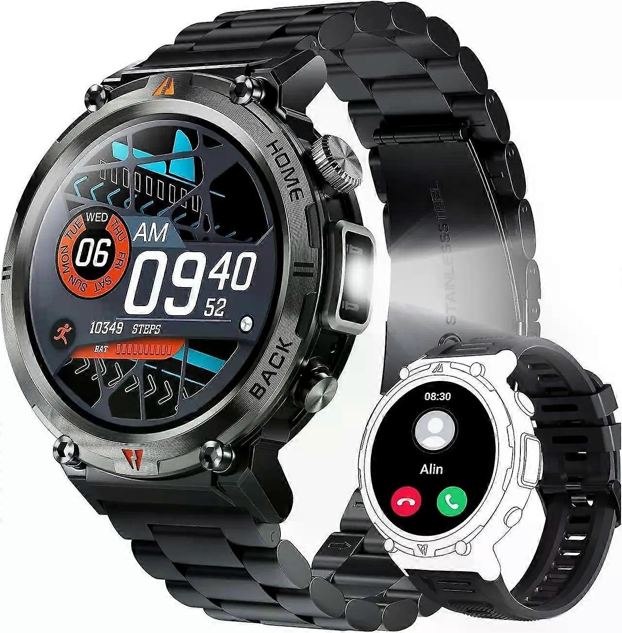 Military Smart Watch for Men 3ATM Waterproof Rugged Smart Watch with Bluetooth Call Flashlight 1.45" Big Screen Fitness Tracker Heart Rate Sleep Monit
