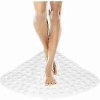 Non-slip Bath Mat, Triangle Pattern, Shower Mat With Suction Cups Drainage Hole, Quarter Circle 54 X 54 Cm White