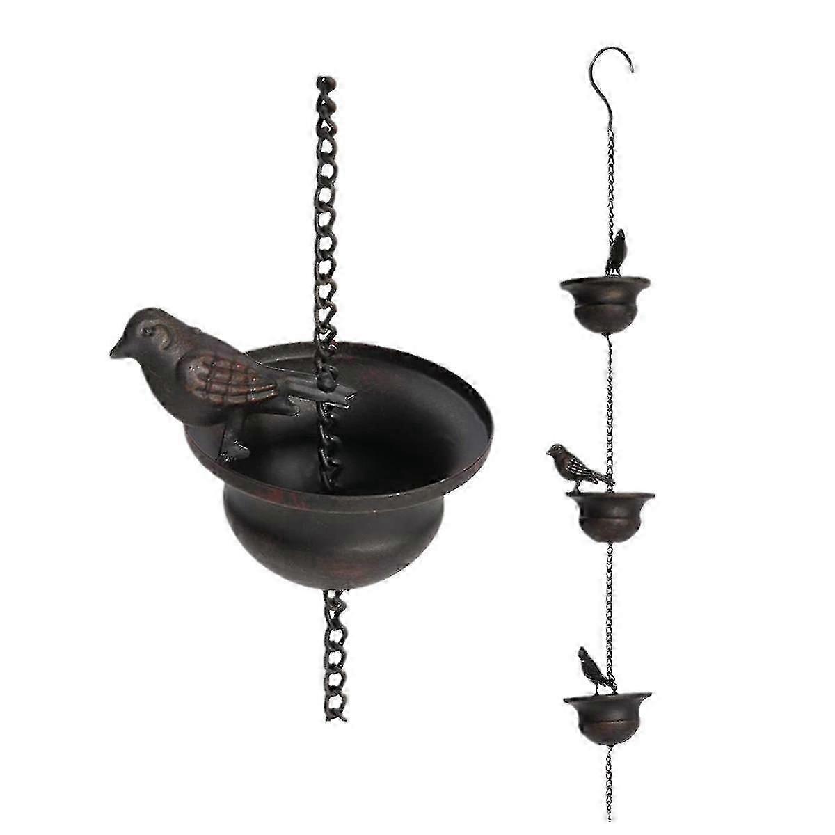 Gutter Rain Chain, 8 Mobile Birds On Cups, Replacement Rain Collector Chain, Metal Outdoor Decorative Water Chain